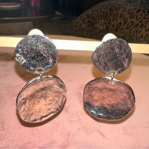 Silver toned dangling metallic circle earrings, clip on earrings